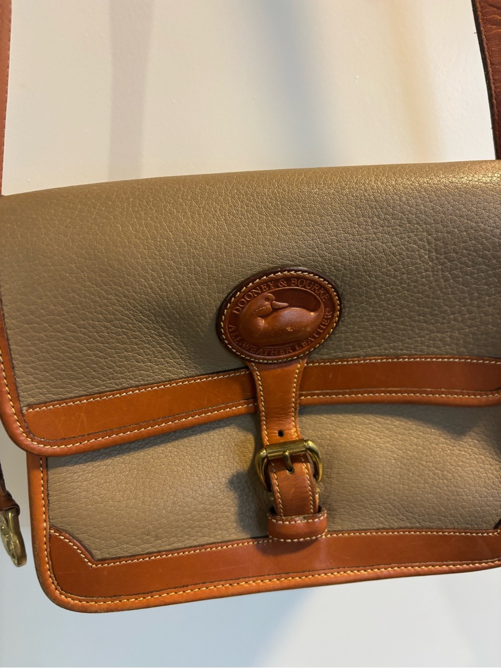 Dooney & Bourke Taupe Messenger Bag with Tan Leather Trim